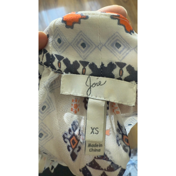 Women's Joie White Navy Orange Patterned Silk Blouse XS - Picture 5 of 6